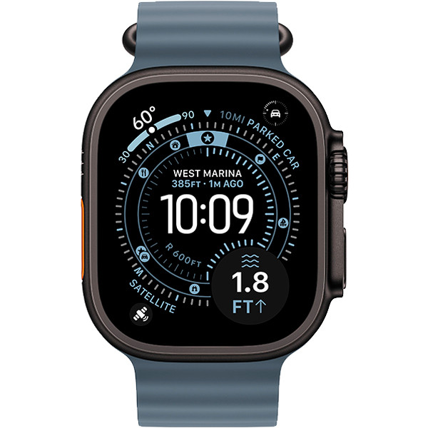 Apple Watch Ultra 3 Black Titanium Case with Anchor Blue Ocean Band (MF254+MGCJ4)