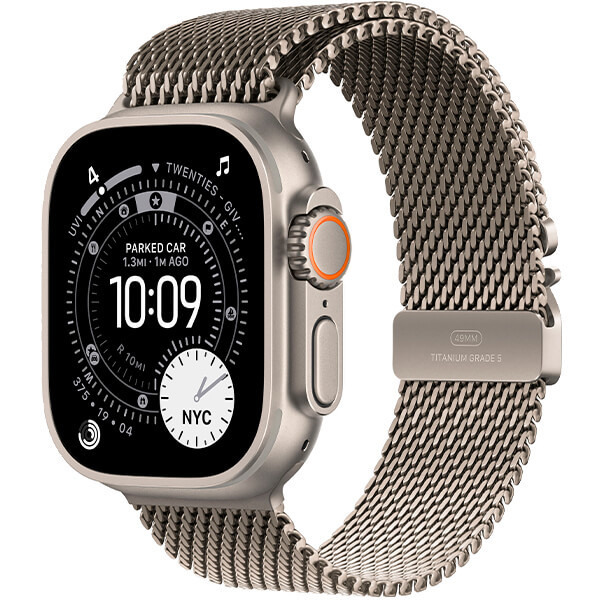 Apple Watch Ultra 3 Natural Titanium Case with Natural Titanium Milanese Loop Medium (MEWY4)