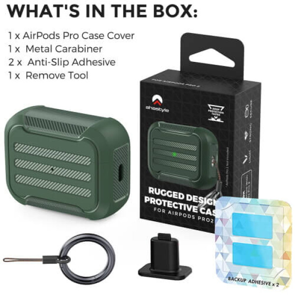 Чехол для наушников AhaStyle Rugged Protective Case for AirPods Pro 2 with strap Midnight Green (X003KE4A7N)