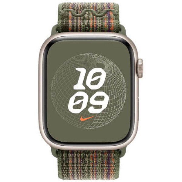 Ремешок Apple Watch 45/49/44/42mm Sequoia/Orange Nike Sport Loop (MTL63)