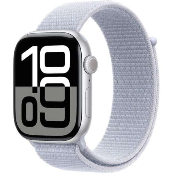 Apple Watch Series 10 GPS + Cellular 42mm Silver Aluminium Case with Blue Cloud Sport Loop (MWX53)