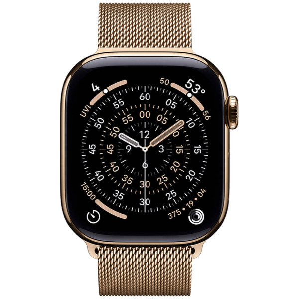 Apple Watch Series 11 46mm Gold Titanium Case with Gold Milanese Loop M/L (MFD84)