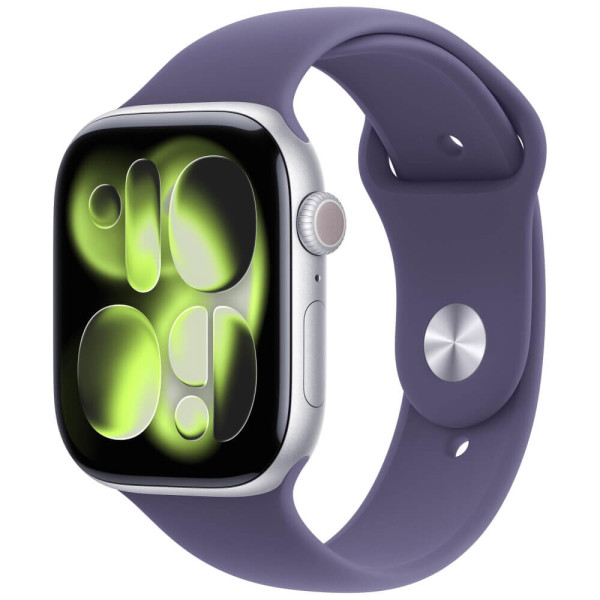 Apple Watch Series 11 GPS + Cellular 46mm Silver Aluminium Case with Purple Fog Sport Band S/M (MFCP4)