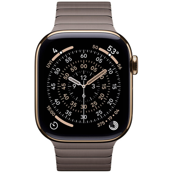 Apple Watch Series 11 46mm Gold Titanium Case with Slate Link Bracelet (MFC34/MXMK3)