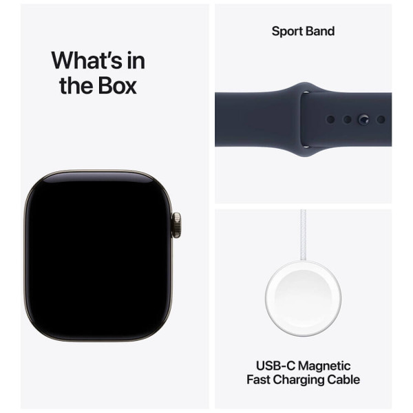 Apple Watch Series 12 42mm GPS + Cellular Natural Titanium Case with Navy Blue Sport Band M/L (MJGG4)