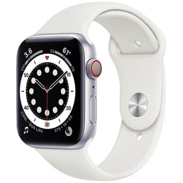 Apple Watch Series 6 40mm GPS + Cellular Silver Aluminum Case with White Sport Band (M06M3/M02N30) Активированные