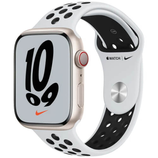 Apple Watch Series 7 Nike 41mm LTE Starlight Aluminum Case with Pure Platinum/Black Nike Sport Band (MKHL3/MKJ33)