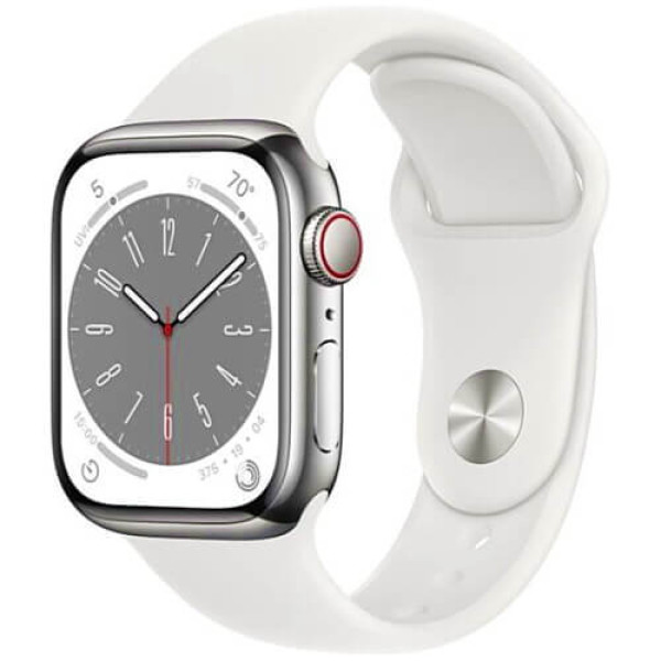 Apple WATCH Series 8 45mm Silver Stainless Steel Case with White Sport Band (MNKE3)