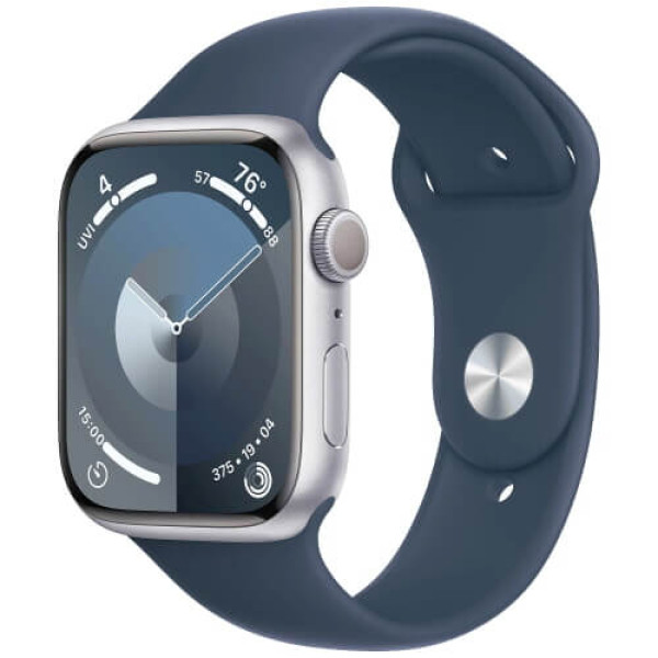 Apple WATCH Series 9 45mm Silver Aluminium Case with Storm Blue Sport Band M/L (MR9E3)