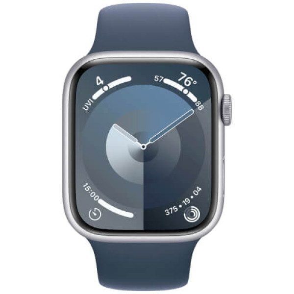 Apple WATCH Series 9 45mm GPS + Cellular Silver Aluminium Case with Storm Blue Sport Band S/M (MRMG3)