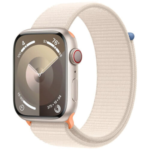 Apple Watch Series 9 GPS + Cellular 41mm Starlight Aluminum Case with Starlight Sport Loop (MRHQ3)