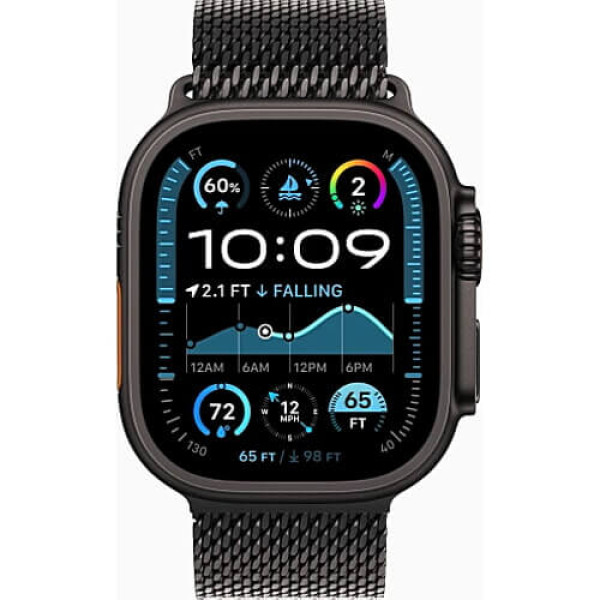 Apple Watch Ultra 2 Black Titanium Case with Black Titanium Milanese Loop Medium (MX5U3)