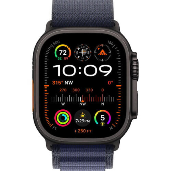 Apple Watch Ultra 2 Black Titanium Case with Navy Alpine Loop Medium (MYPX3)