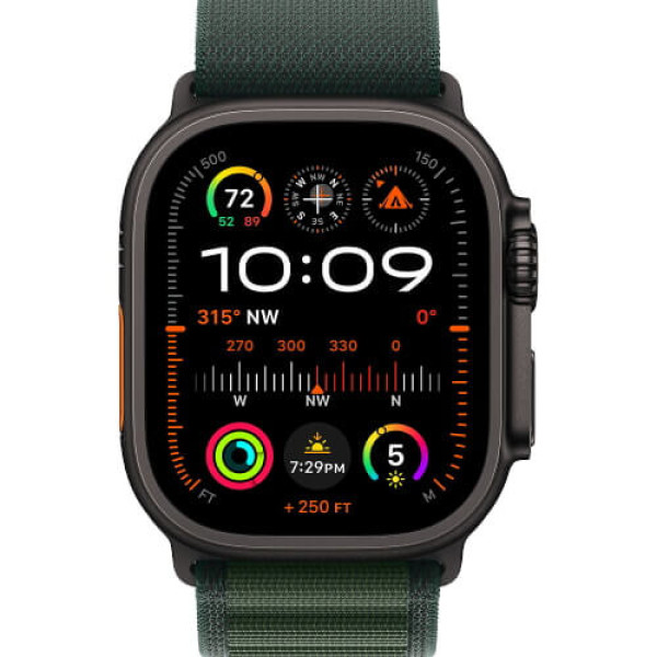 Apple Watch Ultra 2 Black Titanium Case with Dark Green Alpine Loop Large (MX4T3)