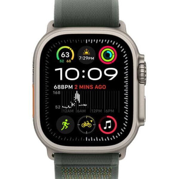 Apple Watch Ultra 2 Natural Titanium Case with Green Trail Loop S/M (MXTN3)