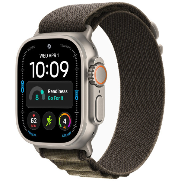 Apple Watch Ultra 4 Natural Titanium Case with Dark Olive Alpine Loop Large (MJCR4+MK7C4)