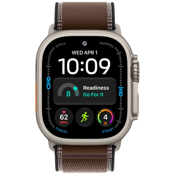 Apple Watch Ultra 4 Natural Titanium Case with Dark Umber Trail Loop S/M (MJCR4+MK8J4)