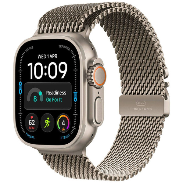 Apple Watch Ultra 4 Natural Titanium Case with Natural Titanium Milanese Loop Medium (MJA94)