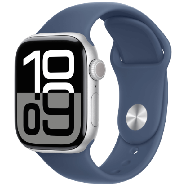 Apple WATCH Series 10 GPS + Cellular 46mm Silver Aluminium Case with Denim Sport Band S/M (MWY03)