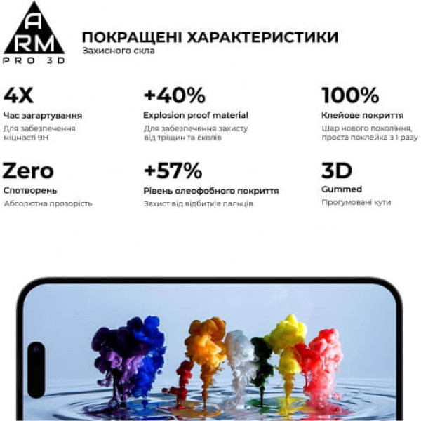 Защитное стекло ArmorStandart Pro 3D for Apple iPhone 17/16 Pro Black (ARM78031)