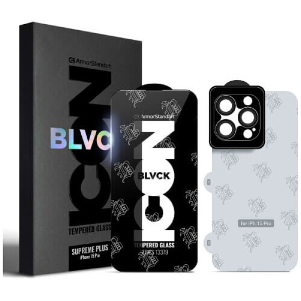 Защитное стекло ArmorStandart Supreme Set Black Icon для Apple iPhone 15 Pro (ARM74187)