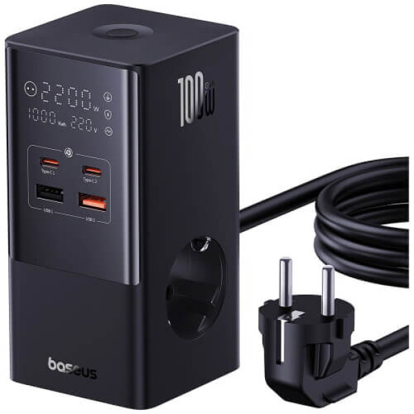 Сетевое зарядное устройство Baseus GaN PowerCombo Tower Power Strip 100W Black (E00023609113-00)