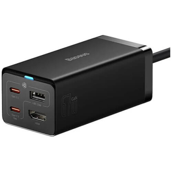 Сетевое зарядное устройство Baseus GaN5 Pro Desktop Fast Charger USB + 2USB-C + HDMI 67W with 1.5m power cord (with Type-C to Type-C cable) (CCGP110201) Black