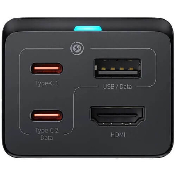 Сетевое зарядное устройство Baseus GaN5 Pro Desktop Fast Charger USB + 2USB-C + HDMI 67W with 1.5m power cord (with Type-C to Type-C cable) (CCGP110201) Black