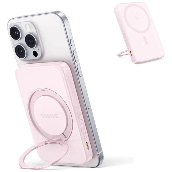 Внешний аккумулятор Baseus PicoGo Qi2 Magnetic with Rotatable Stand 5000mAh 20W Baby Pink (P10076800413-00)
