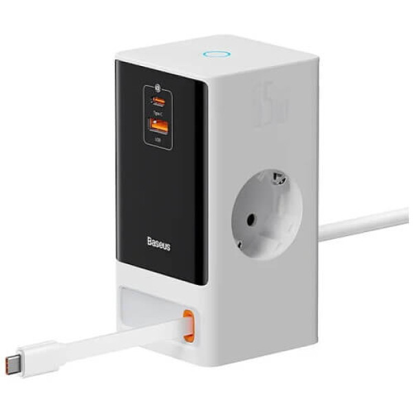 Сетевое зарядное устройство Baseus PowerCombo Digital PowerStrip 2AC+1U+1C+Retractable-C 65W White (PSLR000602)