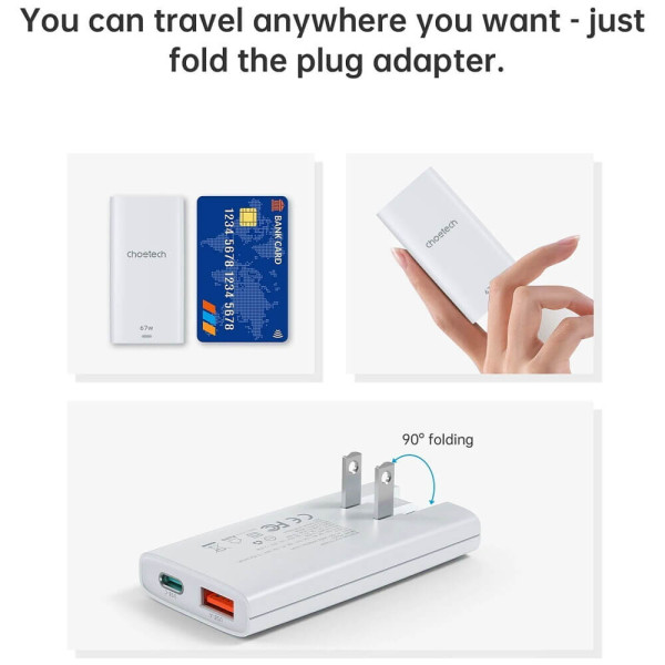 Сетевое зарядное устройство Choetech 67W GaN Ultra thin A+C Wall Charger White (PD6011-WH)