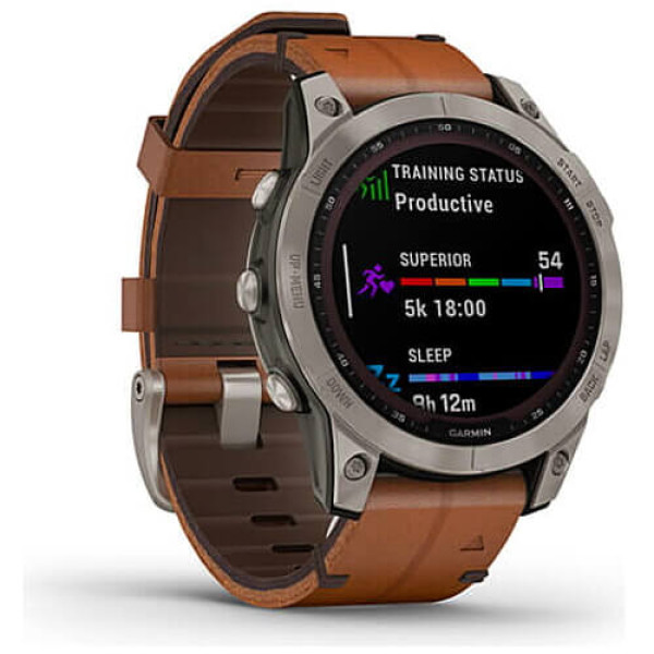 Смарт-часы Garmin Fenix 7 Sapphire Solar Titanium with Chestnut Leather Band (010-02540-31) ГАРАНТИЯ 3 мес.