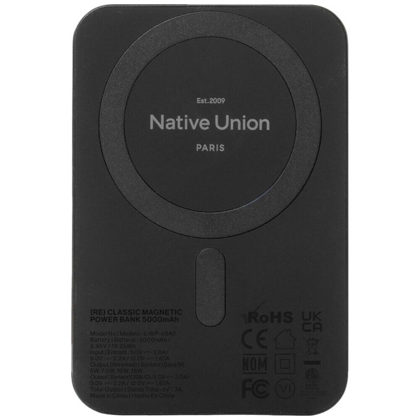 Дополнительный аккумулятор Native Union (Re) Classic Magnetic Power Bank 5000mAh Black (PB-5KMS-BLK)