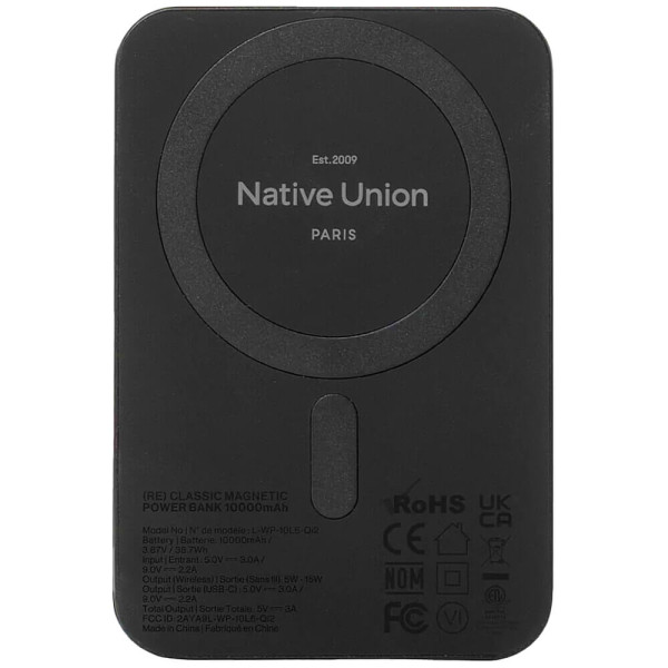 Дополнительный аккумулятор Native Union (Re) Classic Magnetic Power Bank 10000mAh Black (PB-10KMS-BLK)