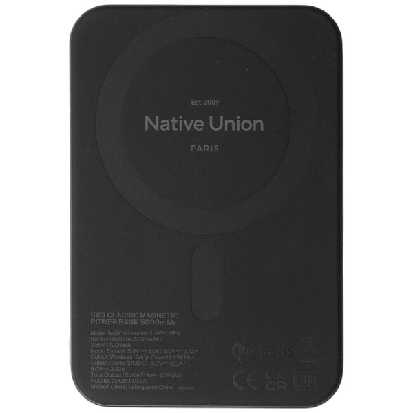 Дополнительный аккумулятор Native Union (Re) Classic Magnetic Power Bank Qi2 5 000mAh Black (PB-5KMS-BLK-Q2)