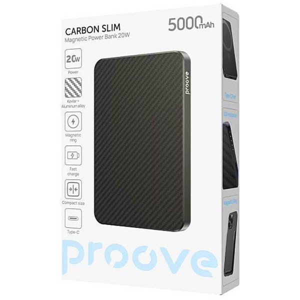 Внешний аккумулятор Proove Carbon Slim 5000mAh 20W/Qi 15W Black (PBCS20010001)