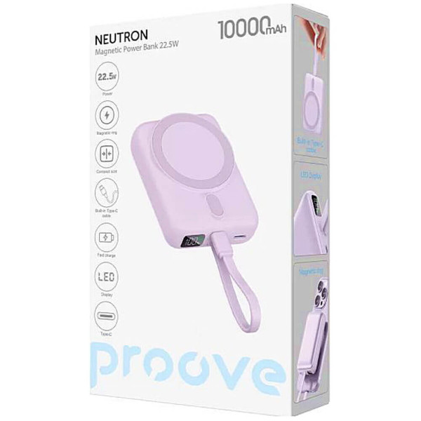 Внешний аккумулятор Proove Neutron 10000mAh 22.5W Qi 15W Purple (PBNE22022209)