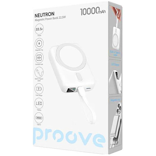 Внешний аккумулятор Proove Neutron 10000mAh 22.5W Qi 15W Silver (PBNE22022206)