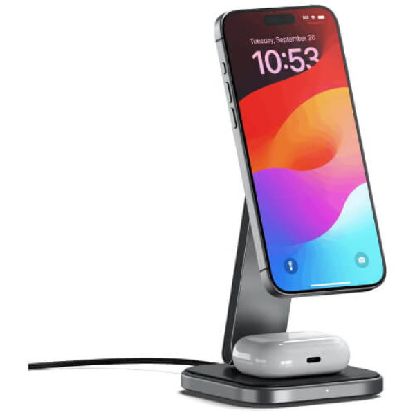 Беспроводное зарядное устройство Satechi 2-in-1 Foldable Qi2 Wireless Charging Stand Space Gray (ST-Q21FM)