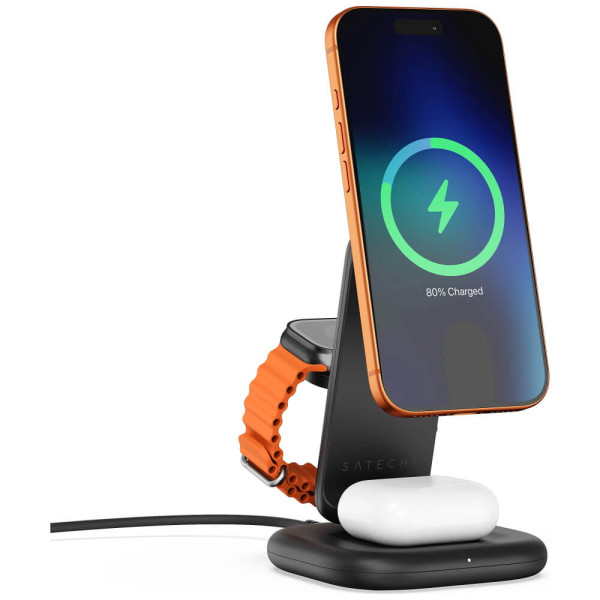 Беспроводное зарядное устройство Satechi 3-in-1 Foldable Qi2 25W Wireless Charging Stand Space Gray (ST-Q25F31C-EA)