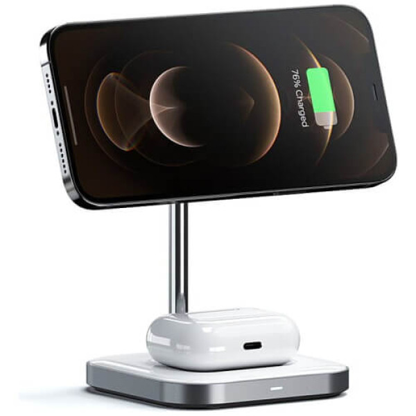Беспроводное зарядное устройство Satechi Aluminum 2 in 1 Magnetic Wireless Charging Stand Space Grey (ST-WMCS2M)