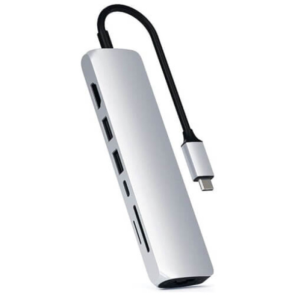 Хаб Satechi Aluminum Type-C Slim Multi-Port with Ethernet Adapter Silver (ST-UCSMA3S) (OPEN BOX)