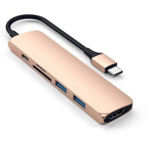 Хаб Satechi Aluminum Type-C Slim Multi-Port Adapter 4K V2 Gold (ST-SCMA2G)