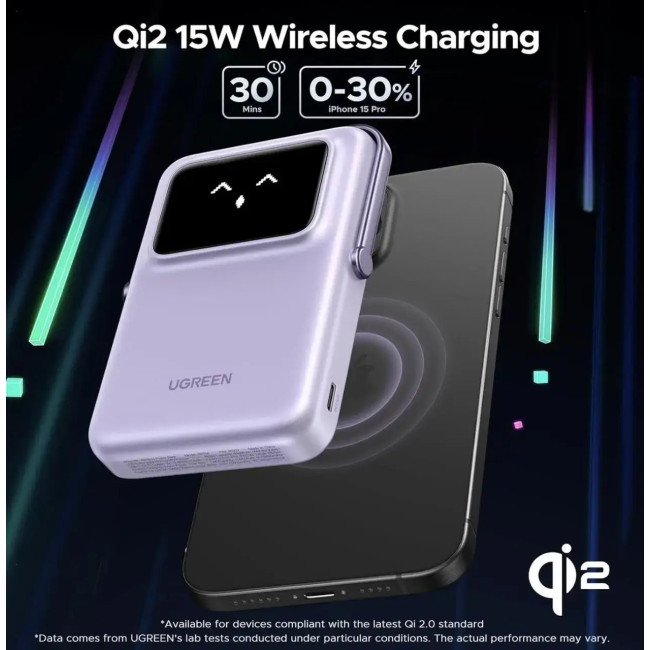 Внешний аккумулятор UGREEN Uno 10000mAh Qi2 Purple (45337)