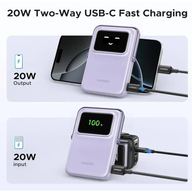 Внешний аккумулятор UGREEN Uno 10000mAh Qi2 Purple (45337)