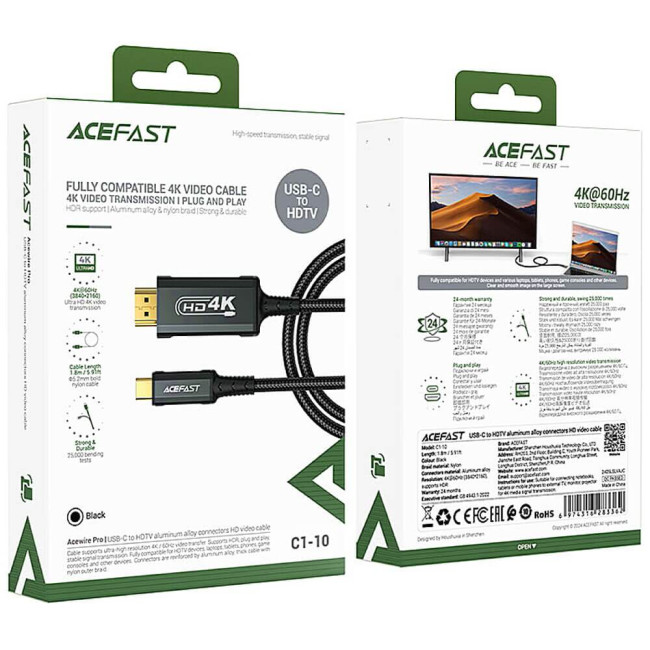 Кабель Acefast USB-C to HDMI Black (C1-10)