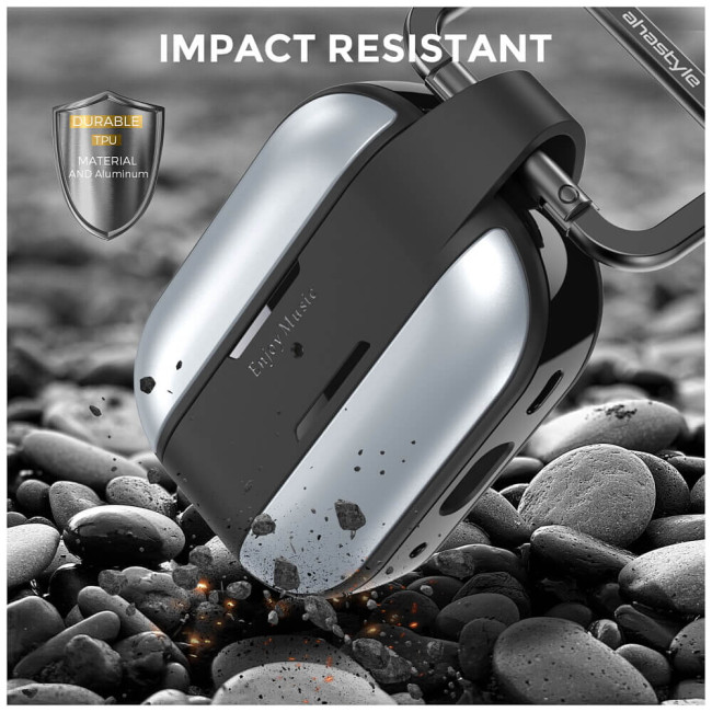 Чехол AhaStyle Premium TPU Case for AirPods Pro 2 with Carabiner Silver (CP-WG75-PRO2-SR)
