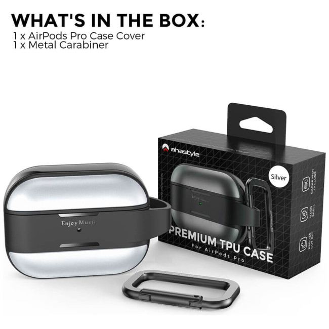 Чехол AhaStyle Premium TPU Case for AirPods Pro 2 with Carabiner Silver (CP-WG75-PRO2-SR)