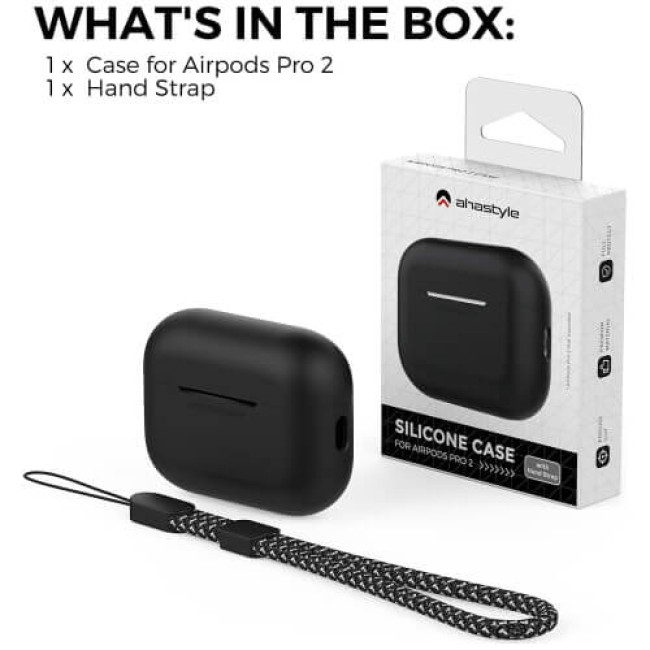Чехол для наушников AhaStyle Silicone Case for AirPods Pro 2 with strap Black (X003E43NDL)