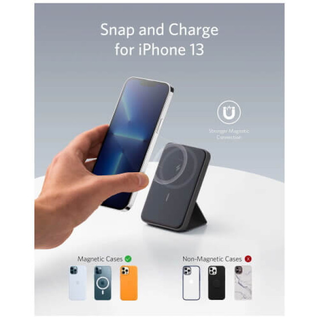 Дополнительный аккумулятор Anker 622 Magnetic Wireless Charger MagGo with Stand 5000mAh Interstellar Gray (A1611011)